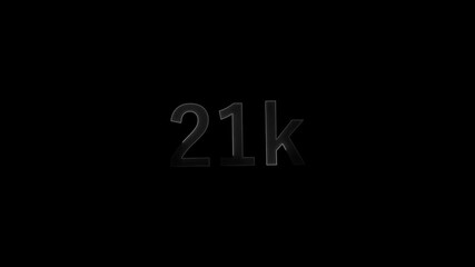Glowing red neon 21K light text animation. Shining neon number motion graphic for 21K followers and subscribers celebration. Social media milestone achievement neon effect video ico