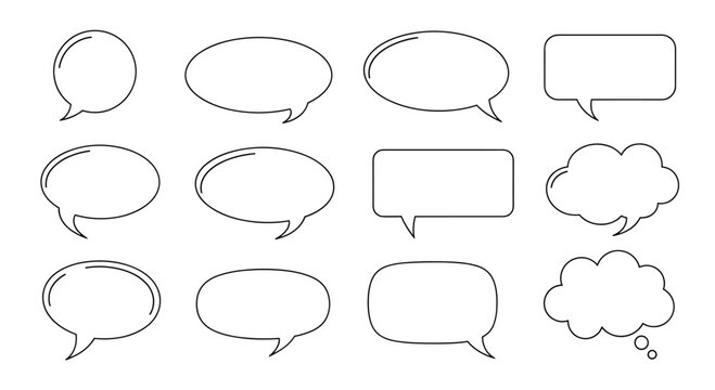 A collection of dashed line speech bubbles in various shapes.
