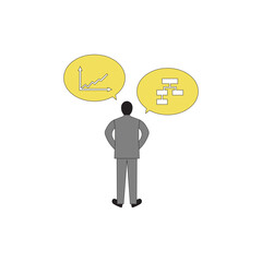 Businessman analyzing and brainstorming idea back view vector flat illustration. 