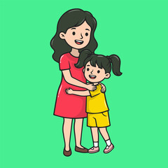 A beautiful illustration of a mother embracing her daughter with warmth. This vector graphic symbolizes maternal love and a strong bond, perfect for Mother's Day