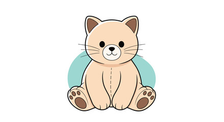 Obraz premium Cute fluffy kitten sitting in front of a light blue circle.