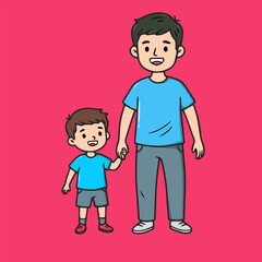A lovely illustration of a father and son enjoying a walk together. This vector graphic captures a moment of male bonding and shared activity