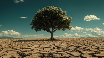 Nature&rsquo;s resilience a big green tree thriving in the midst of a parched wasteland.