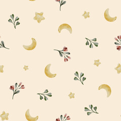 Watercolor rainbow and boho elements for kids. Watercolor children's pattern and background.