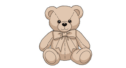 A fluffy teddy bear with a bow tie sits patiently waiting for a hug.