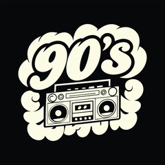 90s retro boombox typography design for t-shirt and posters