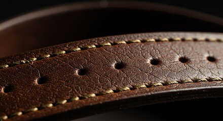 Close-up of Brown Leather Belt with Stitching and Textured Surface