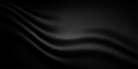 Elegant, dark blue, flowing satin fabric texture with a luxurious black silk wave pattern for a smooth backdrop