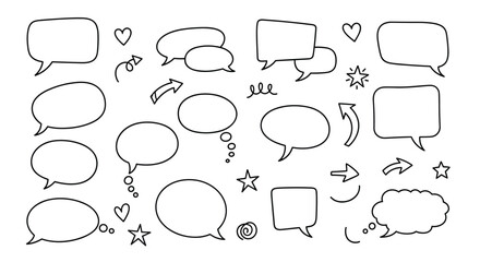 Fototapeta premium A collection of hand-drawn speech bubbles and decorative elements.