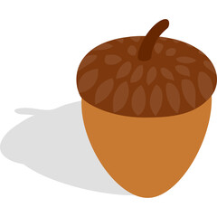 Isometric Acorn Icon with Stem and Shadow on White Background Representing Nature and Autumn Season