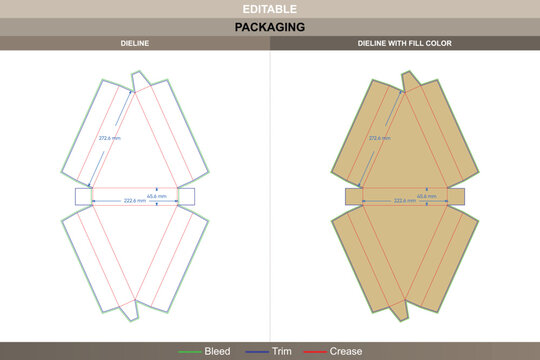 Triangle pizza box dieline creative vector printing packaging structure featuring pointed folding layout accurate die line system for compact food product containers