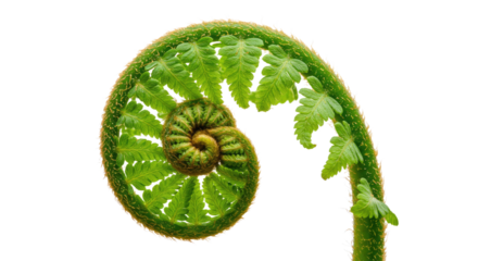 Close up of a vibrant green fern frond unfurling in a spiral pattern 2.