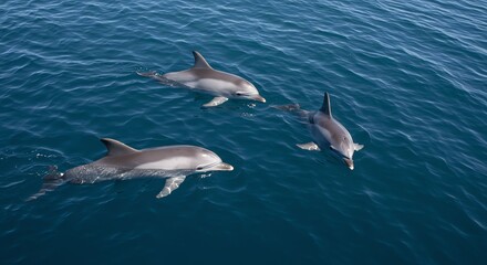 Fototapeta premium Group of Dolphins Swimming in Clear Blue Ocean Water
