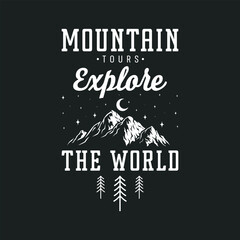 Mountain adventure vintage retro wildlife wilderness forest river pine trees wolf bear hill hiking lover campfire adventures typography great outdoors wanderlust wander graphics tshirt design