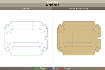 Hot dog tray box dieline professional vector printing packaging layout showing foldable tray structure detailed die line arrangement ideal for takeaway food presentation