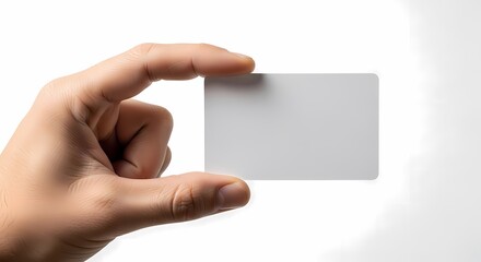 Obraz premium Hand Holding Blank White Card on White Background