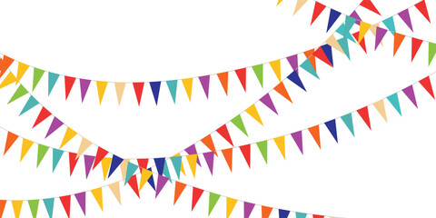 Obraz premium Carnival garland with flags. Decorative colorful party pennants for birthday celebration. vector.