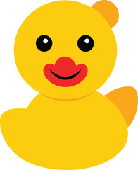 Joyful toddler playing with a rubber duck on a clean white background