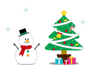 Cute Christmas Illustration (Snowman, Tree, Presents) – no text, transparent background（クリスマスイラスト） 