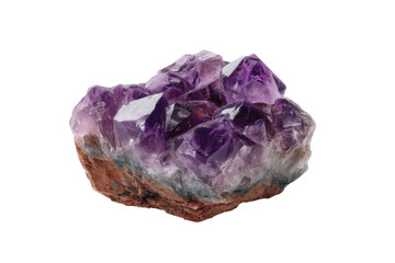 Fototapeta premium Purple amethyst crystal cluster on matrix against black background