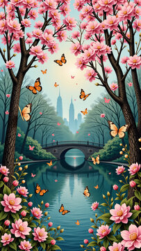 spring landscape with cherry blossoms