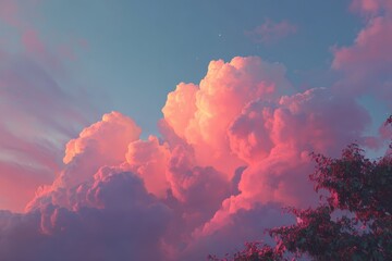 Vibrant pink clouds illuminate the sky during sunset creating a dreamy aesthetic atmosphere for relaxation and inspiration