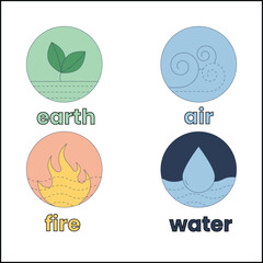 4 Elemental Symbols Vector Set – Earth, Air, Fire, and Water Illustration on White Background. 32.