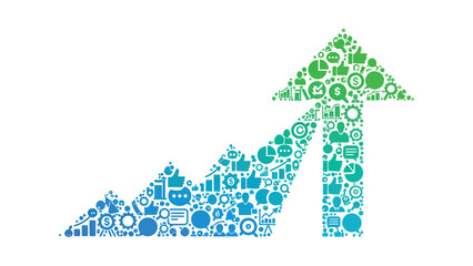 Flat vector  of tiny marketing symbols pointing upward  symbolizes direction, growth, and brand strategy.”