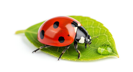 Fototapeta premium Ladybug on leaf with water droplet