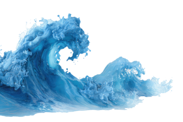 Powerful blue wave crests against a stark black background