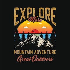 Mountain adventure vintage retro wildlife wilderness forest river pine trees wolf bear hill hiking lover campfire adventures typography great outdoors wanderlust wander graphics tshirt design