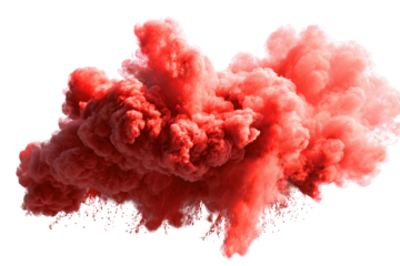 Red, wispy cloud explosion against a stark black backdrop