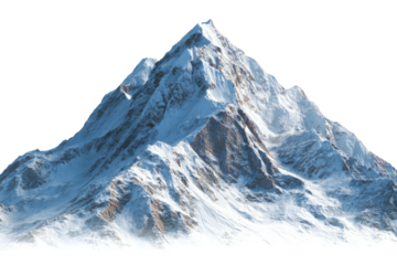 Snowy mountain peak against black. Sharp details abound