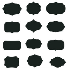 Set of 12 Black Vintage Decorative Border Frames and Fancy Ornate Label Shapes Vector