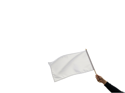 Hand holding a white flag of surrender isolated on transparent background