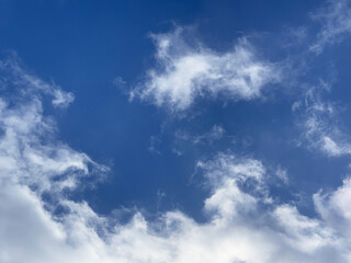 Sky with fluffy white clouds.