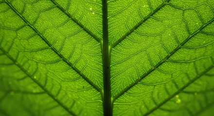 Close Up Bright Green Leaf Showing Veins and Texture in Natural Light