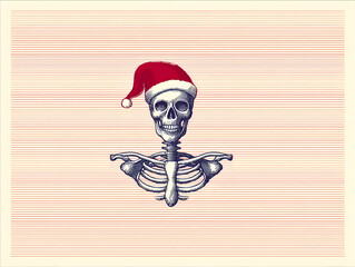 Skull in Christmas Hat | Creepy Christmas Skull | Santa Skull Holiday Vibe | Gothic Christmas Decoration | Spooky Skull with Santa Hat