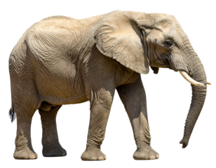  Majestic African Elephant Standing in Profile, Full Body, Isolated on Transparent Background