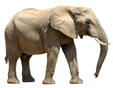  Majestic African Elephant Standing in Profile, Full Body, Isolated on Transparent Background