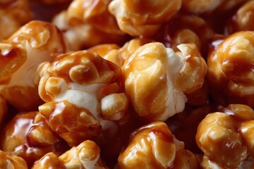 Shiny Caramel Popcorn Clumps with Rich Warm Tone and Glaze Finish
