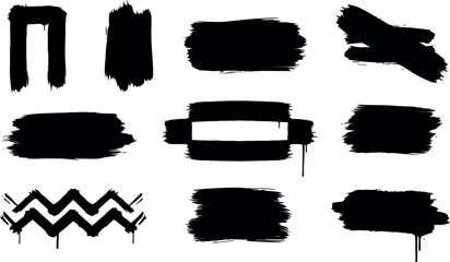 Collection of black spray paint brush strokes and shapes abstract artistic elements vector