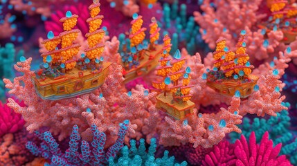 Coral reef bearing giant glass teardrops containing micro-ecosystems