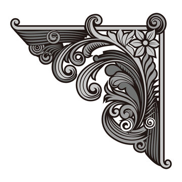 royal corner ornament with grey and black color idel for wedding element design