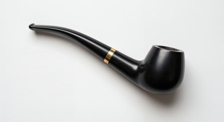 The Elegance of a Smoking Pipe: This picture portrays the refined simplicity of a classic pipe. The glossy black finish is highlighted with the elegance of a golden accent.