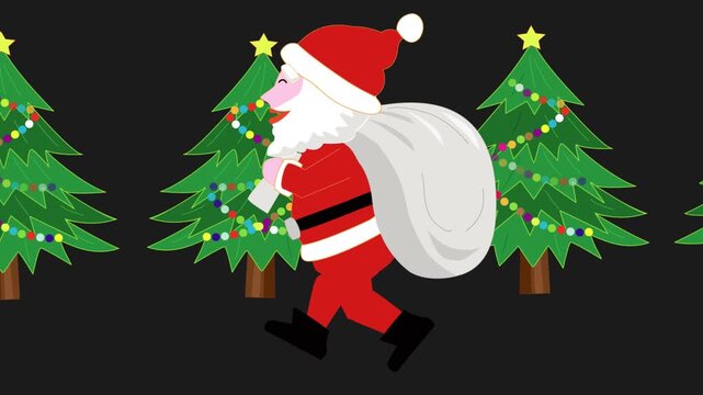 リスマスにプレゼントを運ぶサンタクロースやトナカイ。