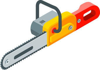 Chainsaw Isometric Icon Set – Power Tool Equipment Collection Illustration
