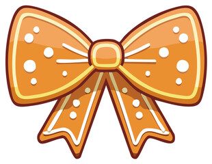 Decorative orange bow illustration with white dots and outline, cartoon style