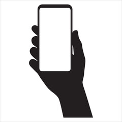 Hand Holding Smartphone Silhouette Icon: Mobile App Mockup and Digital Technology Vector