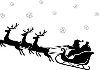 산타가 썰매를 끄는 실루엣